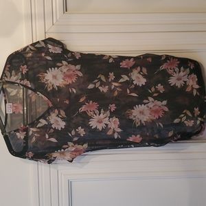 Black Sheer Floral Y2K T-shirt Dress or Swim Cover-up with side rushed
